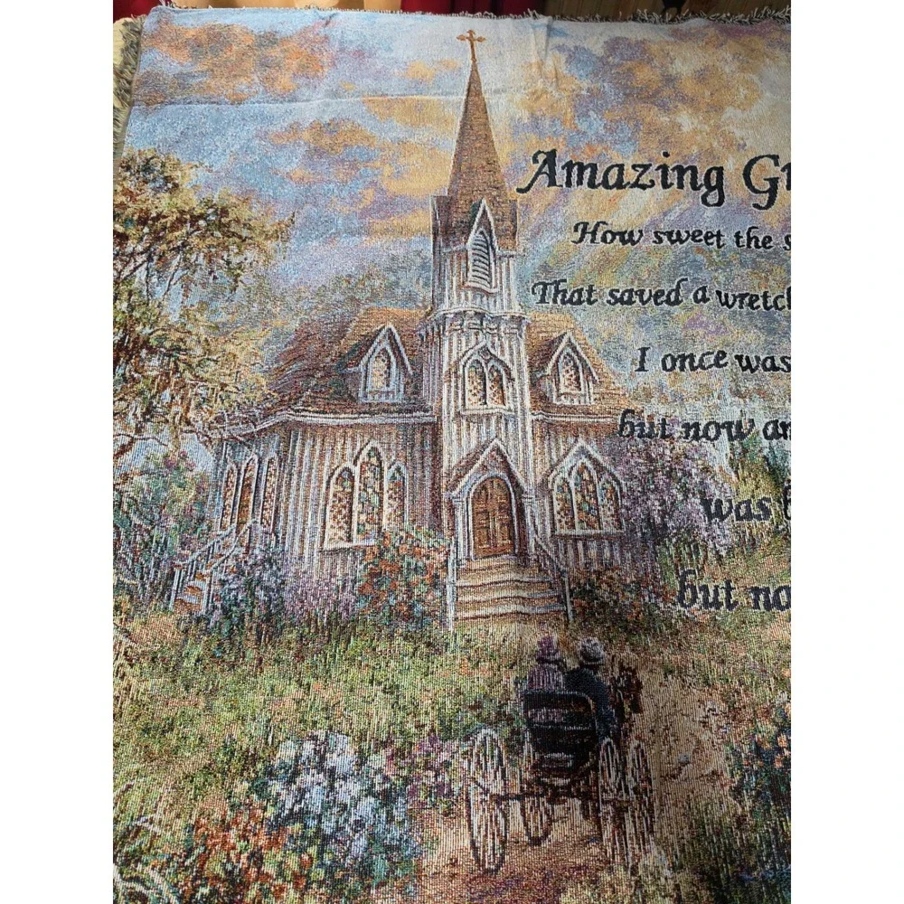 Nicky Boehme Amazing Grace Woven Tapestry Throw Blanket Church Landscape 48x60